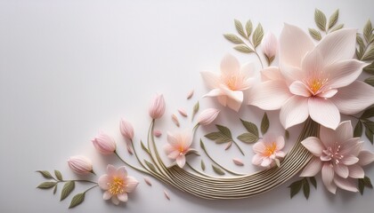 delicate floral arrangement with twisting stems and soft petals on a light background for creative design and artistic projects
