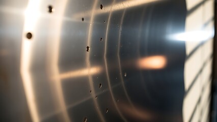 Industrial metal surface with striking light reflections, highlighting texture and modern design.