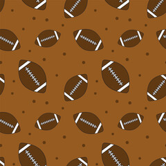 American football seamless pattern.Recreation, USA sport game, brown and white soccers with dots repeat pattern isolated on brown background.Vector graphic wallpaper.