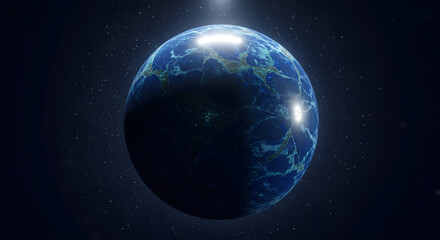 Fototapeta premium Earth From Space - Blue Planet, Global Network, Digital World, Connection, Technology - Dark Background, Futuristic View, Sci-Fi Visual