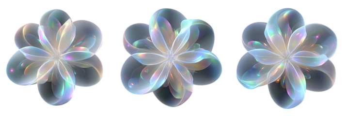 Three translucent, iridescent floral patterns