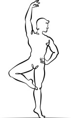 Continuous one line drawing Male dancer. Ballet dancer. One continuous line isolated minimal illustration.Not AI.