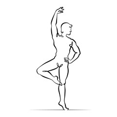 Continuous one line drawing Male dancer. Ballet dancer. One continuous line isolated minimal illustration.Not AI.