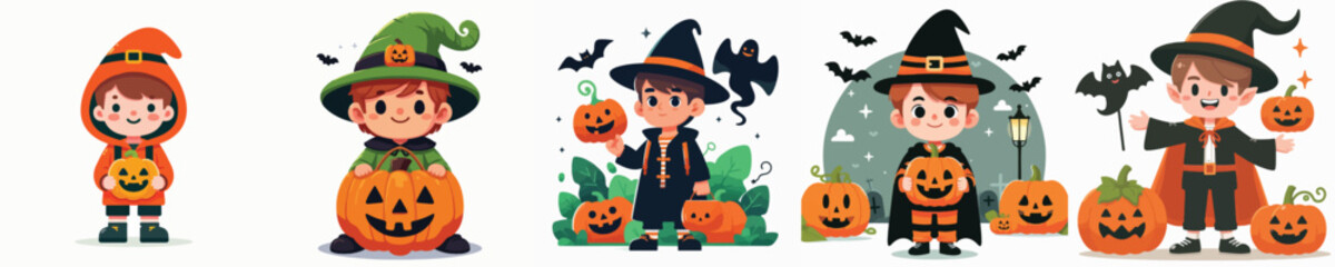 vector of a boy with pumpkin costume