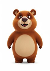 Fototapeta premium Cartoon bear with a smiling expression, rendered in 3D against a white backdrop, showcasing its full body