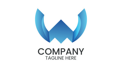 Initial W letter , 3d desig curve rounded logo, gradient vibrant on white background