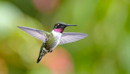 Fototapeta premium Hummingbird in flight, vibrant colors against out-of-focus background