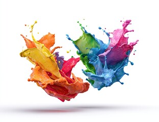 Colorful paint splashes against white background