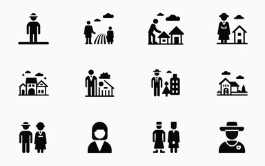 People and scenery icon set