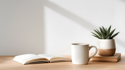 Cozy Study Room with Books and Coffee, Relaxing Workspace and Learning Environment