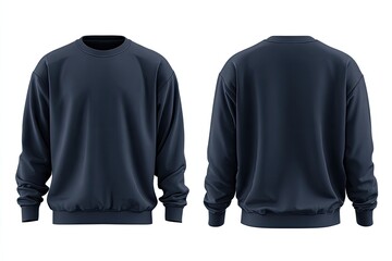 Dark navy blue crew neck sweatshirt mockup, front and back views