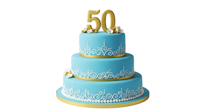 Elegant Blue 50th Anniversary Cake