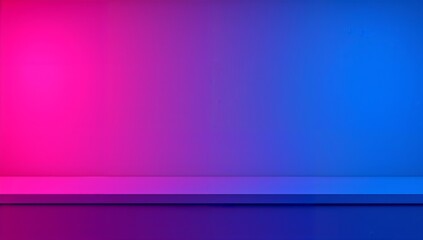 Vibrant neon pink to blue gradient transition with subtle floor reflection for modern design backgrounds