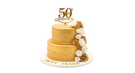 Golden 50th Anniversary Cake with Roses