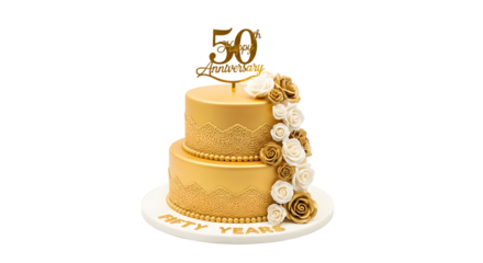Golden 50th Anniversary Cake with Roses
