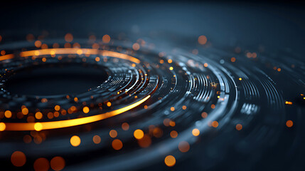 Abstract glowing digital vortex with swirling lights and data streams