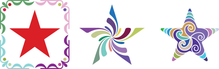 Red star decorative border colorful abstract stars