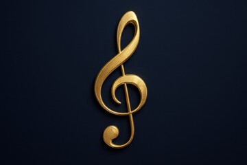 Fototapeta premium Elegant musical treble clef symbol rendered in gold metallic finish against deep navy background