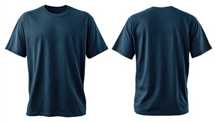 Front and back view of a dark navy blue t-shirt (1)