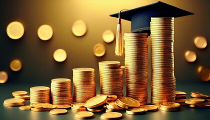 rising cost of education illustrated by golden coins bar chart