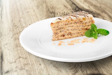 Delicious Slice of sweet tasty Cake with Cream