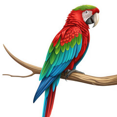 Obraz premium Vibrant Red and Green Macaw Parrot Perched on Branch PNG
