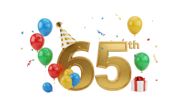 65th Birthday Celebration with Balloons and Gifts