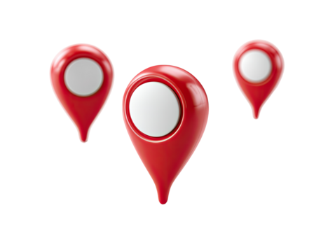 Three red location markers