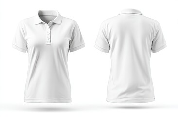 Blank white women's polo shirt, front and back views (1)