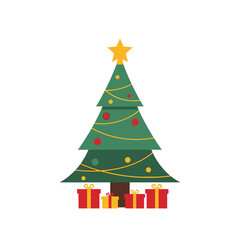 Stylized Christmas Tree with Star and Gifts Illustration