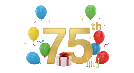 75th Anniversary Celebration with Balloons and Gift