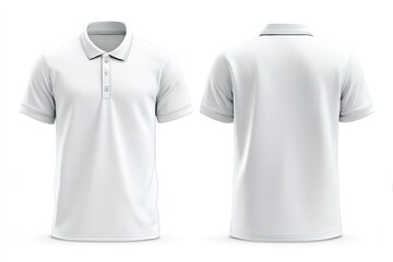 Blank white polo shirt, front and back views.  Realistic 3D mockup