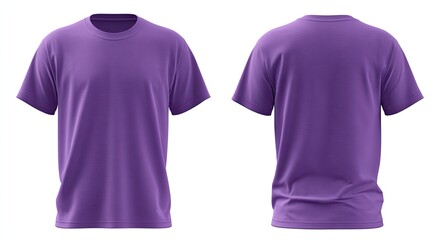 Purple crew neck t-shirt, front and back views
