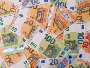 Cash money, euro paper banknotes for business transactions, financial background. Euro banknotes