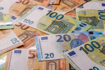 Cash money, euro paper banknotes for business transactions, financial background. Euro banknotes