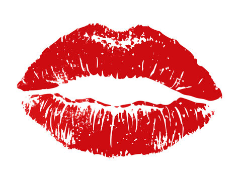 Red lipstick kiss mark vector illustration. Sexy lip print stamp isolated on white. Symbol of love, passion, romance for Valentine's Day. Beauty and makeup cosmetic concept.icon