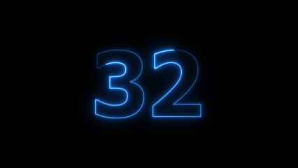 Neon business 32 number icon illustration background. Countdown number icon illustration.