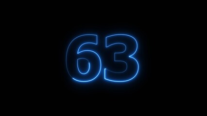 Neon business 63 number icon illustration background. Countdown number icon illustration.