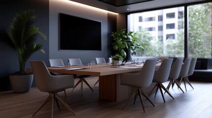 Elegant and modern boardroom interior with sleek design elements and abundant natural light