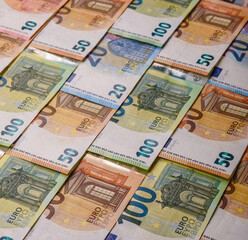Cash money, euro paper banknotes for business transactions, financial background. Euro banknotes