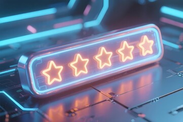 Neon Four-Star Rating: Futuristic Tech Review, Positive Feedback, Digital Success