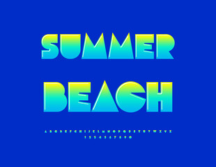 Vector Touristic Promotion Summer Beach. Big Geometric Font. Abstract style Alphabet Letters and Numbers set.