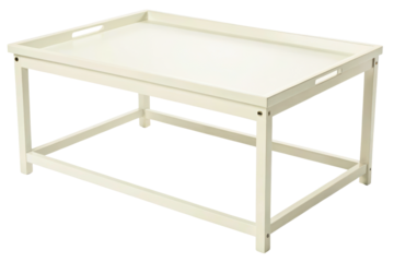 White wooden breakfast in bed serving tray with handles isolated with transparent background