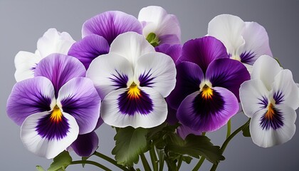 Fototapeta premium purple white pansy flowers isolated on gray background