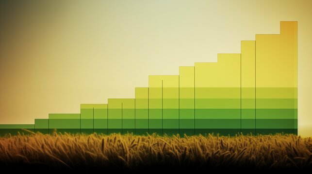 Ascending Translucent Bar Graph in Green to Orange Gradients Over Golden Grass Field - Powered by Adobe