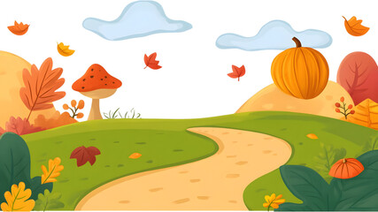 Fototapeta premium Autumn pathway adventure scenic park digital art whimsical landscape aerial view nature