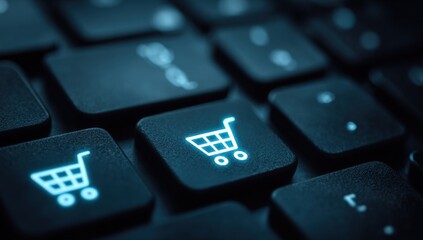 Close-up of keyboard with shopping cart icon