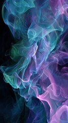 Obraz premium Abstract swirling colors on a black background. Soft, flowing, translucent forms in teal, purple, and pink