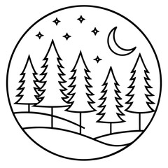 Obraz premium Moonlit Forest Line Art Scene