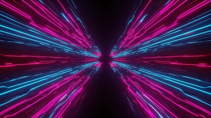 Symmetrical neon tunnel with cyan and magenta light streaks converging in the center - Powered by Adobe
